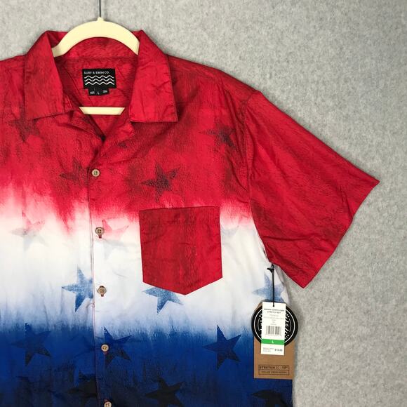 Surf Swim Co Shirt Large Red White Blue Stretch USA 4th July Stars Boat Thin - Picture 2 of 10